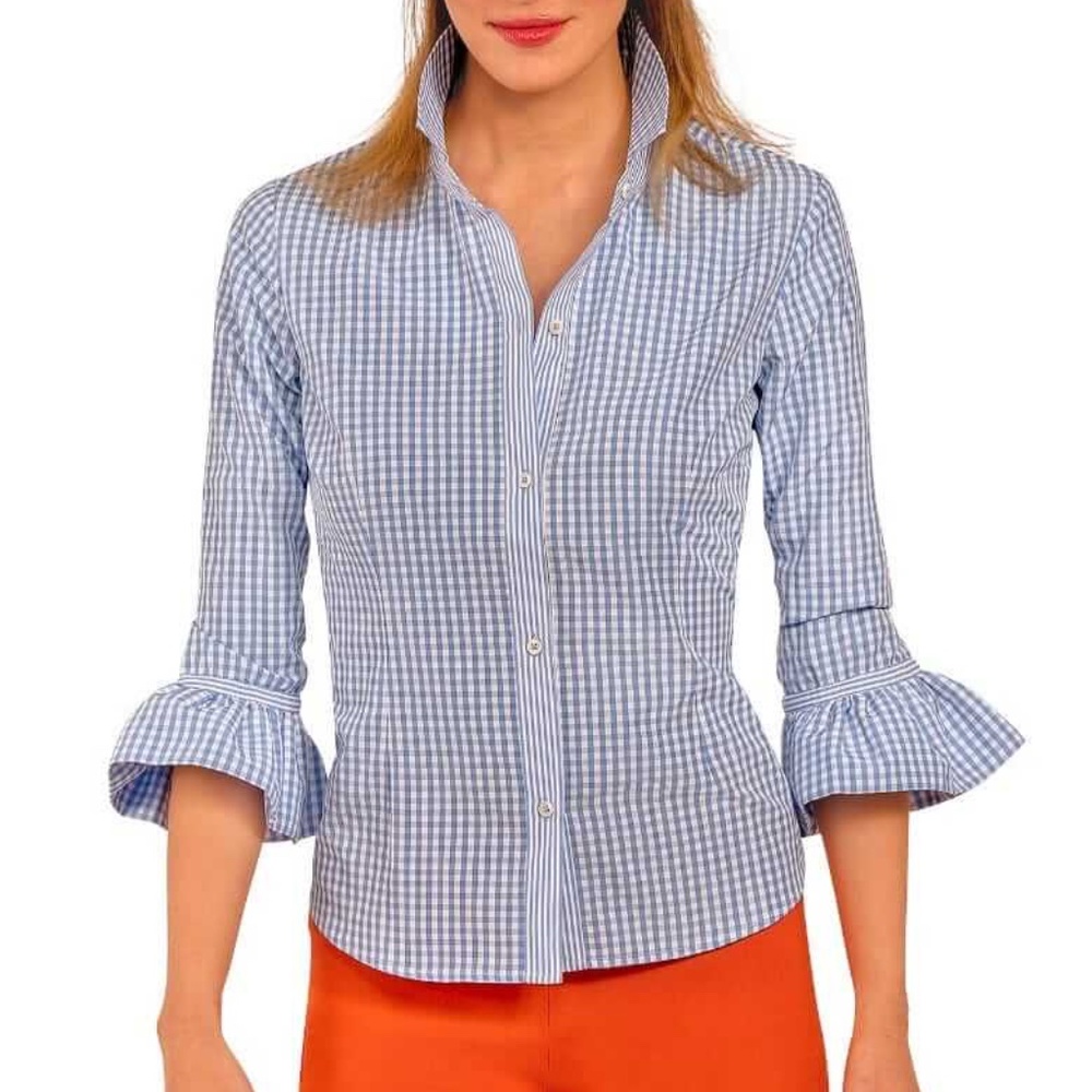 Gretchen Scott Designs Blue Gingham Button Down Shirt